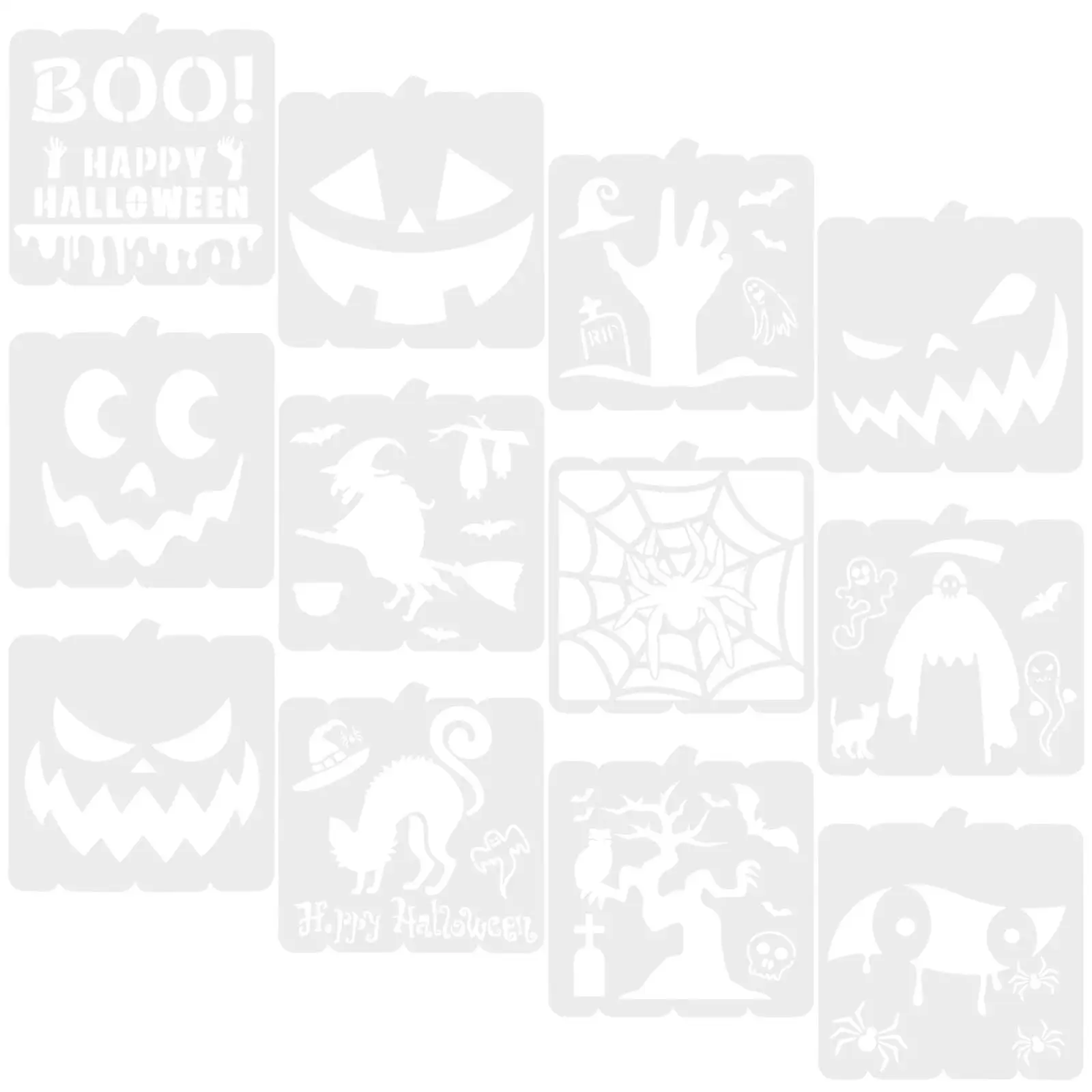 12 Pcs Template Halloween Stencils Pumpkin Ghost Spider Pumpkin Face Stencils Witch Craft Set for Drawing Projects