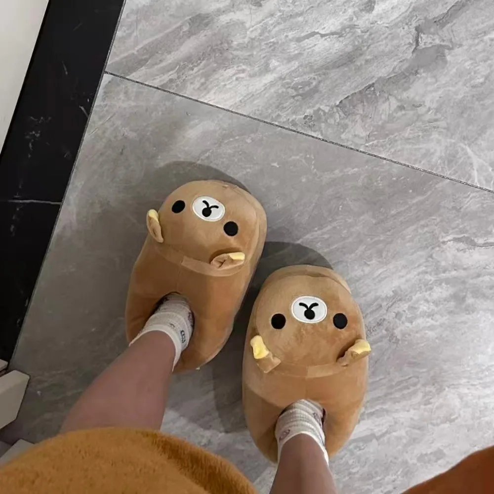 

Kawaii Rilakkuma Plush Slippers Autumn Winter Cute Student Thickened Home Outdoor Heel Anti Slip Warm Cotton Shoes Girl's Gifts