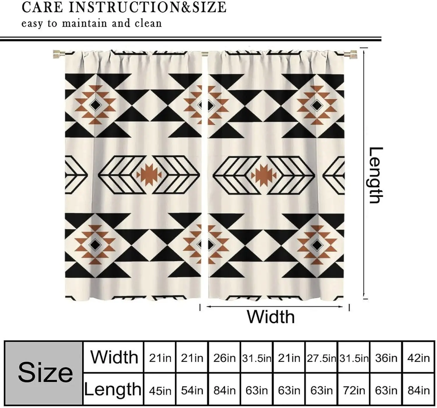 Southwestern Aztec Curtains Abstract Boho Geometric Pattern Rod Pocket Retro Beige Window Treatment for Living Room Bedroom
