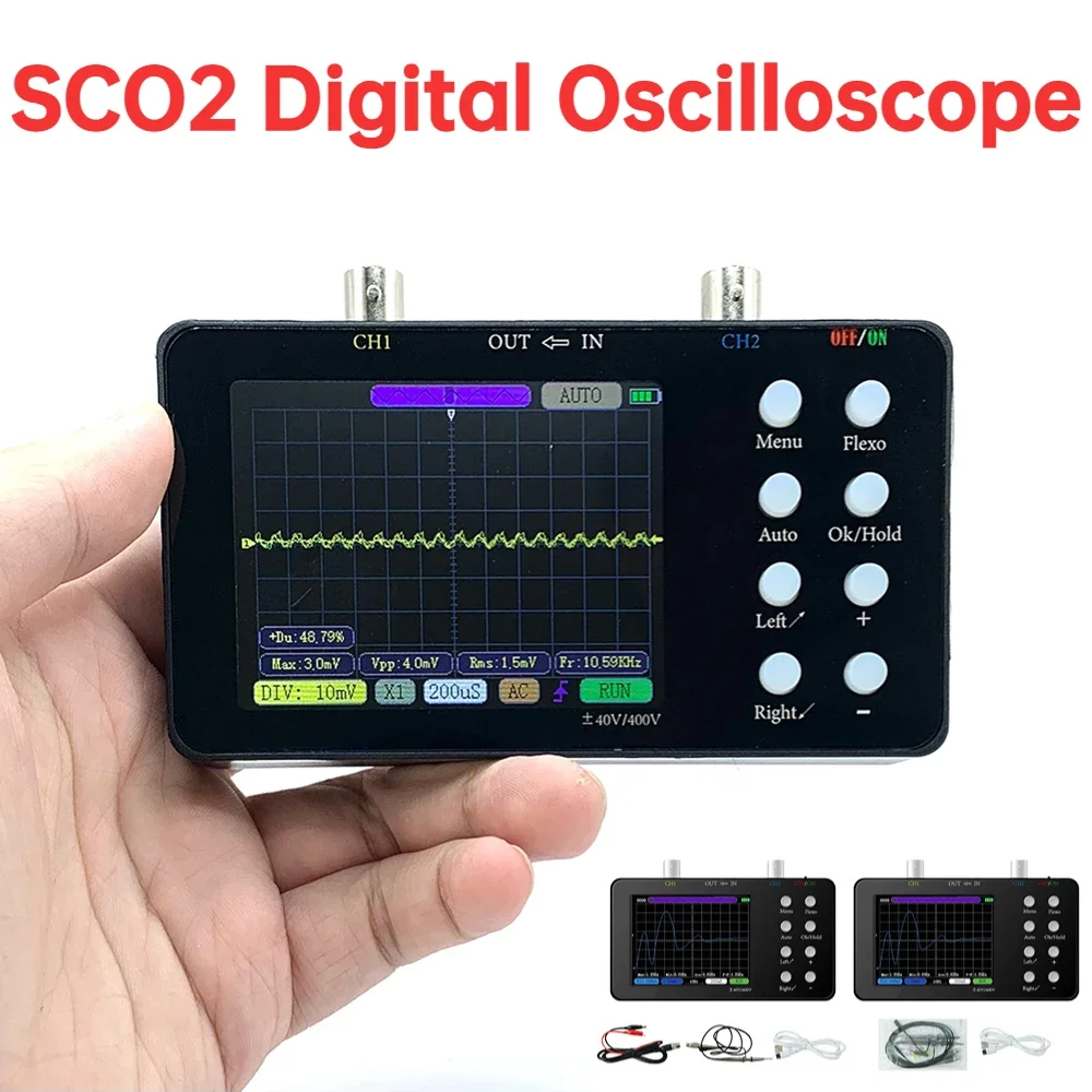 SCO2 Portable Digital Oscilloscope 50M Sampling Rate Dual Channel 10MSa/S Analog Bandwidth One Key AUTO Depth Trigger Function