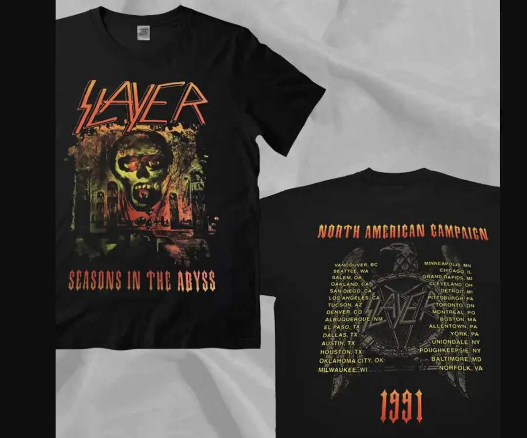 

Группа SLAYER сезоны в Бездне 1991 футболка, двусторонняя, день Хэллоуина