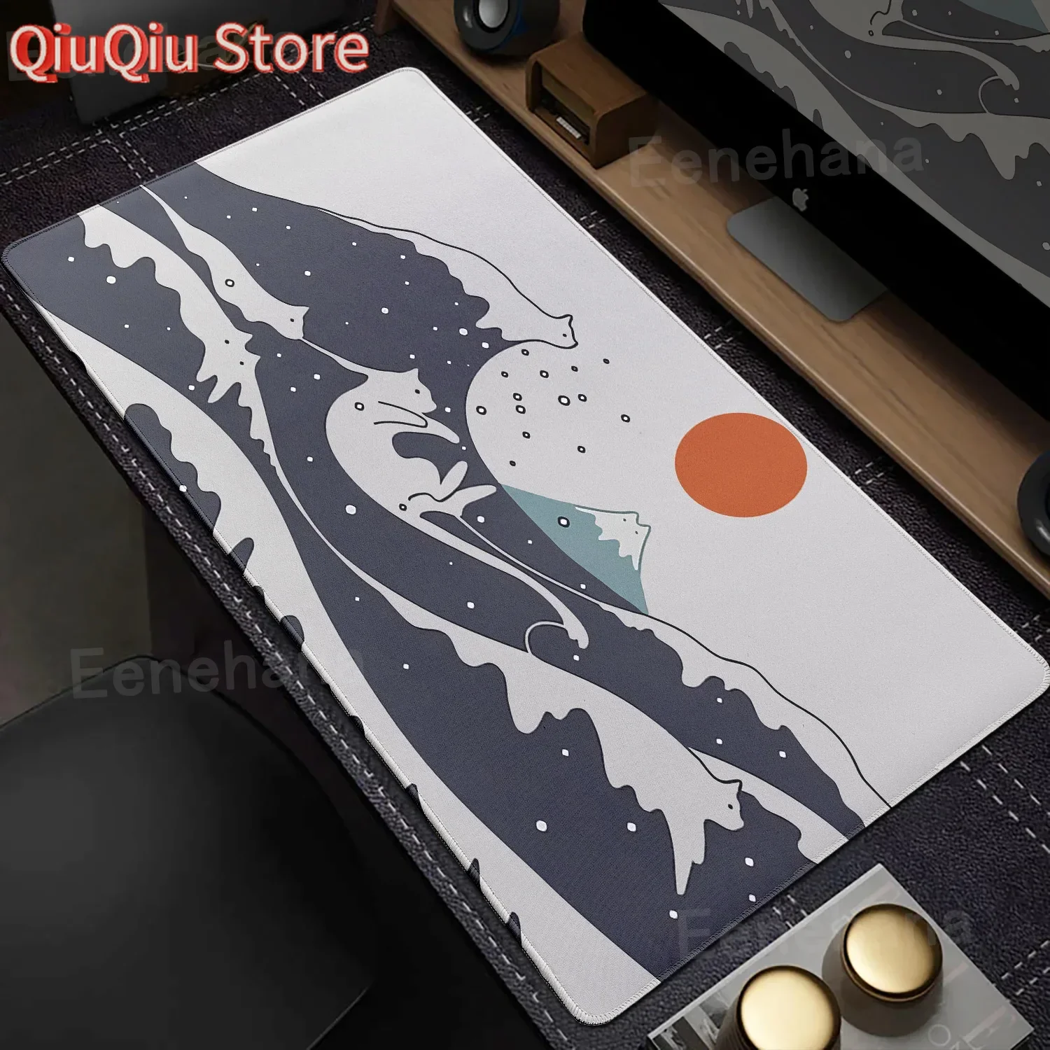 日本波紋マウスパッド PCゲーマー向け ホーム カワイイ猫柄 コンピューターHDマウスパッド XXL メカニカルキーボード アートカーペット 滑り止め オフィス マウスマット