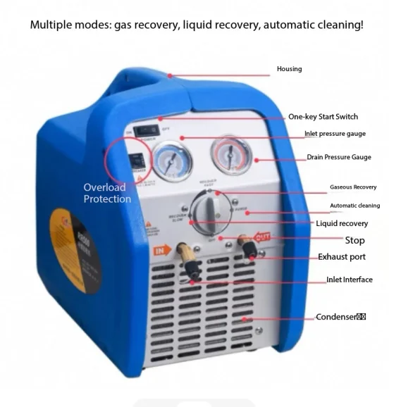 Automatic Refrigerant Recovery Machine Cylinder Electric Aluminum Refrigerant Recycling Unit For Air Conditioner Cold Storage