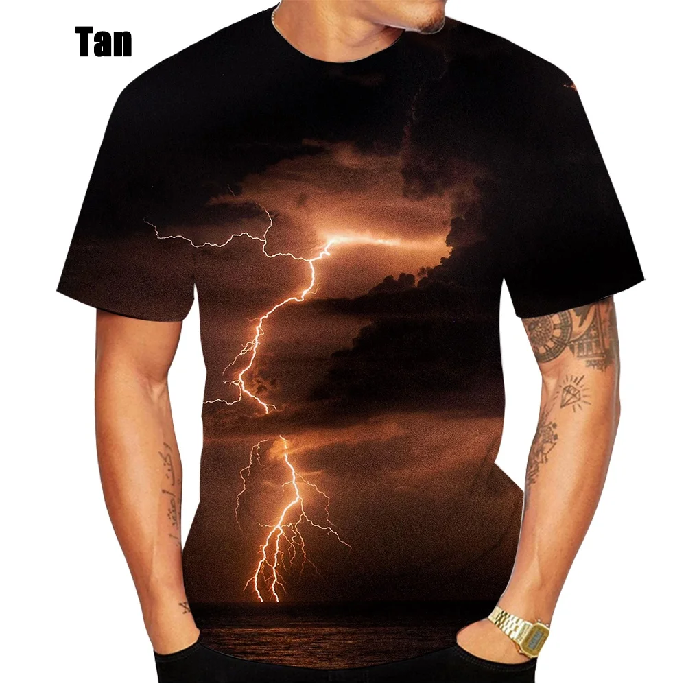 

2022 Fashion Men's 3D Lightning Print Short Sleeve T-shirt Hip Hop Streetwear Casual Top unisex