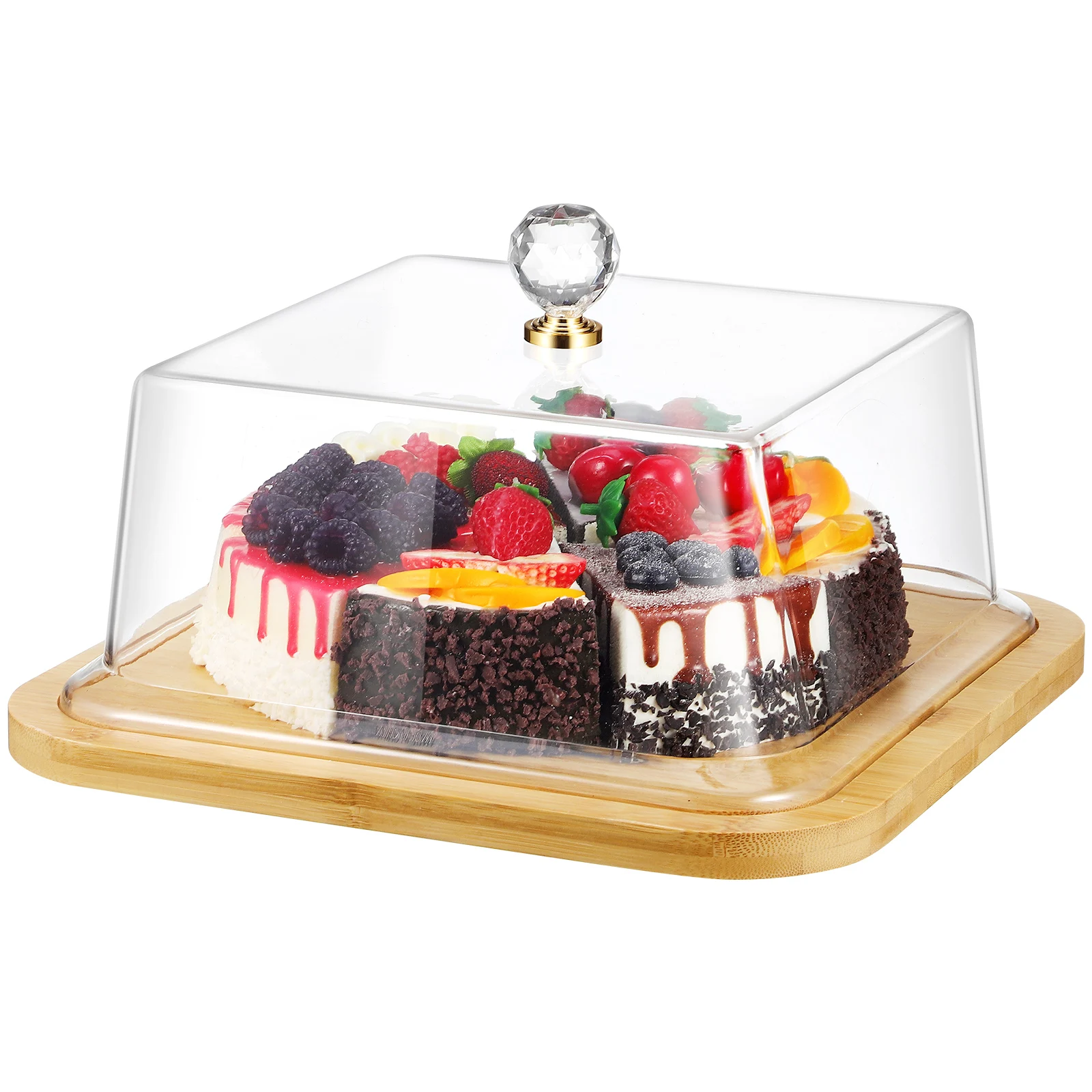 

Bread Tasting Plate Covered Cake Stand Wood Holder Tray Lid Display Plates Fruit Cheese Server Square Acrylic Transparent Food