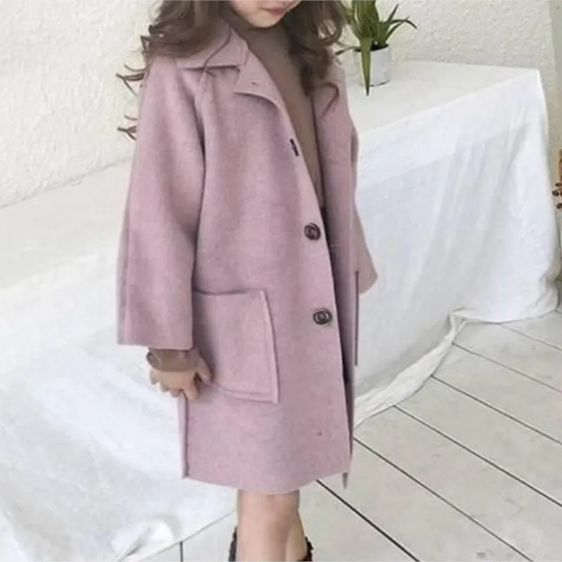 Baby Girl Vintage Cotton Wool Jacket Button Winter Spring Autumn Child Coat Boutique outwear Solid Color Baby Clothes 3-14Y