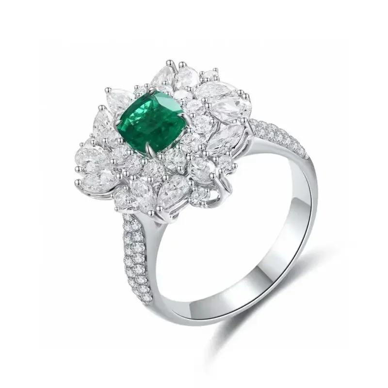 Pirmiana New 18k White Gold 0.73ct Lad Grown Emerald Dual-use Ring High Fine Jewelry for Women Party Gift