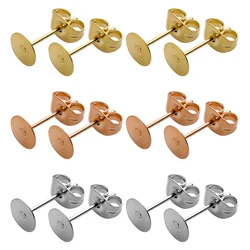 Ouro em Aço Inoxidável Em Branco Post Brinco Studs, Pinos Base com Resultados Plug Brinco, Ear Back para Acessórios de Jóias DIY, 50Pcs