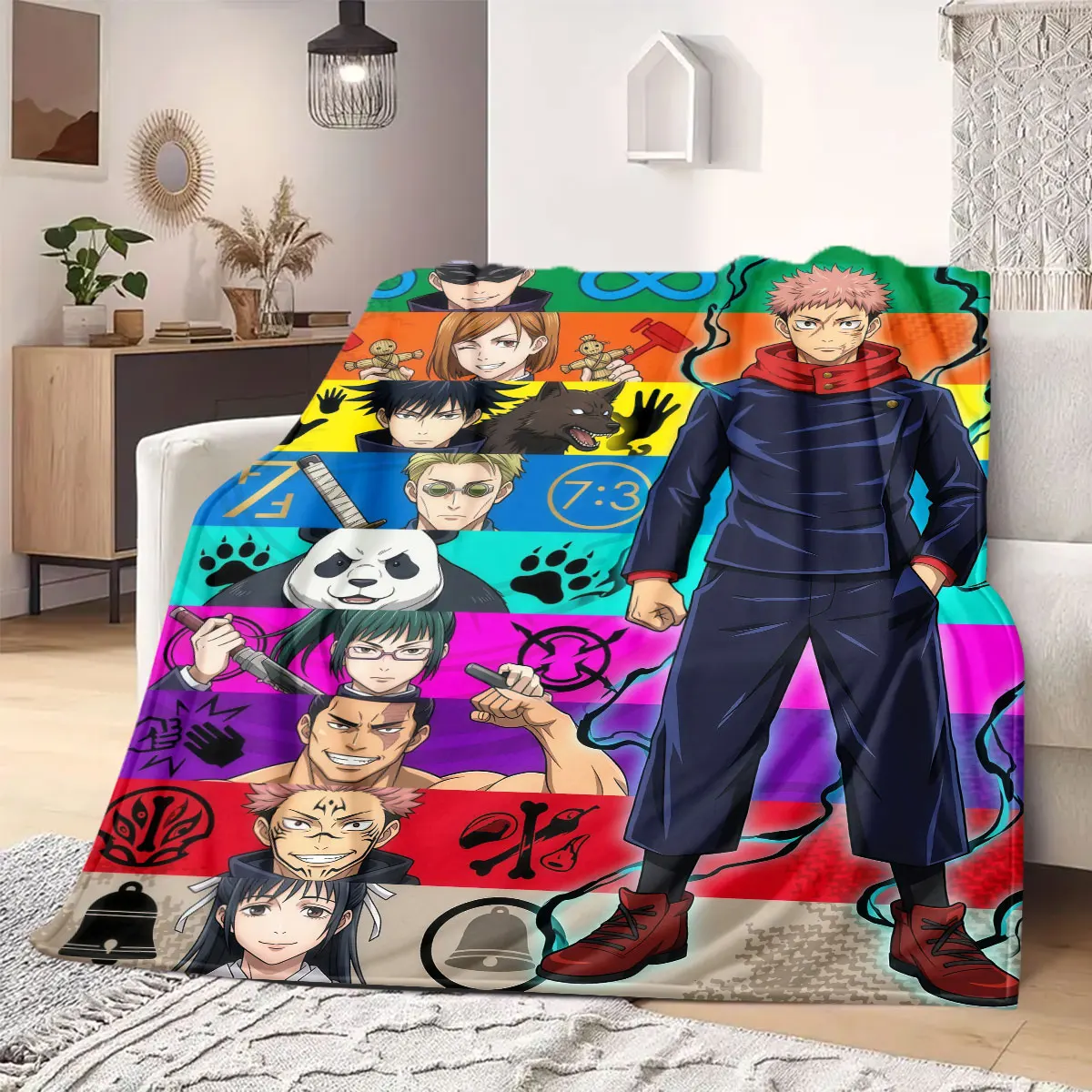 Jujutsu Kaisen Kreative Cartoon-Flanelldecke, künstlerischer Druck für Schlafzimmerdekoration, bequeme Decke für Bett und Couch_LIAN