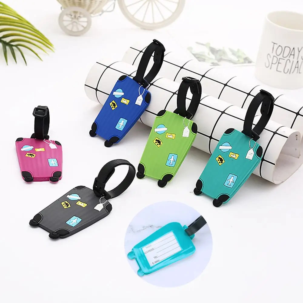 

Cute Cartoon Business Trip Tag Label School Bag Backpack Handbag Name ID Tags Silicone Luggage Tag Baggage Suitcase with Strap
