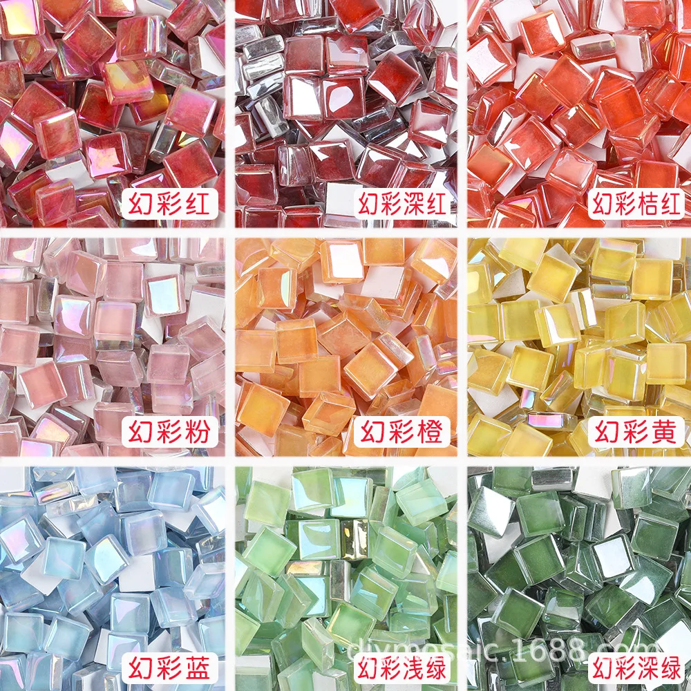 DIY Mosaic 1cm Magic Crystal Frosted Glass Creative Art Manual Collage Decoration Color Production Materials Square Mirror 1kg