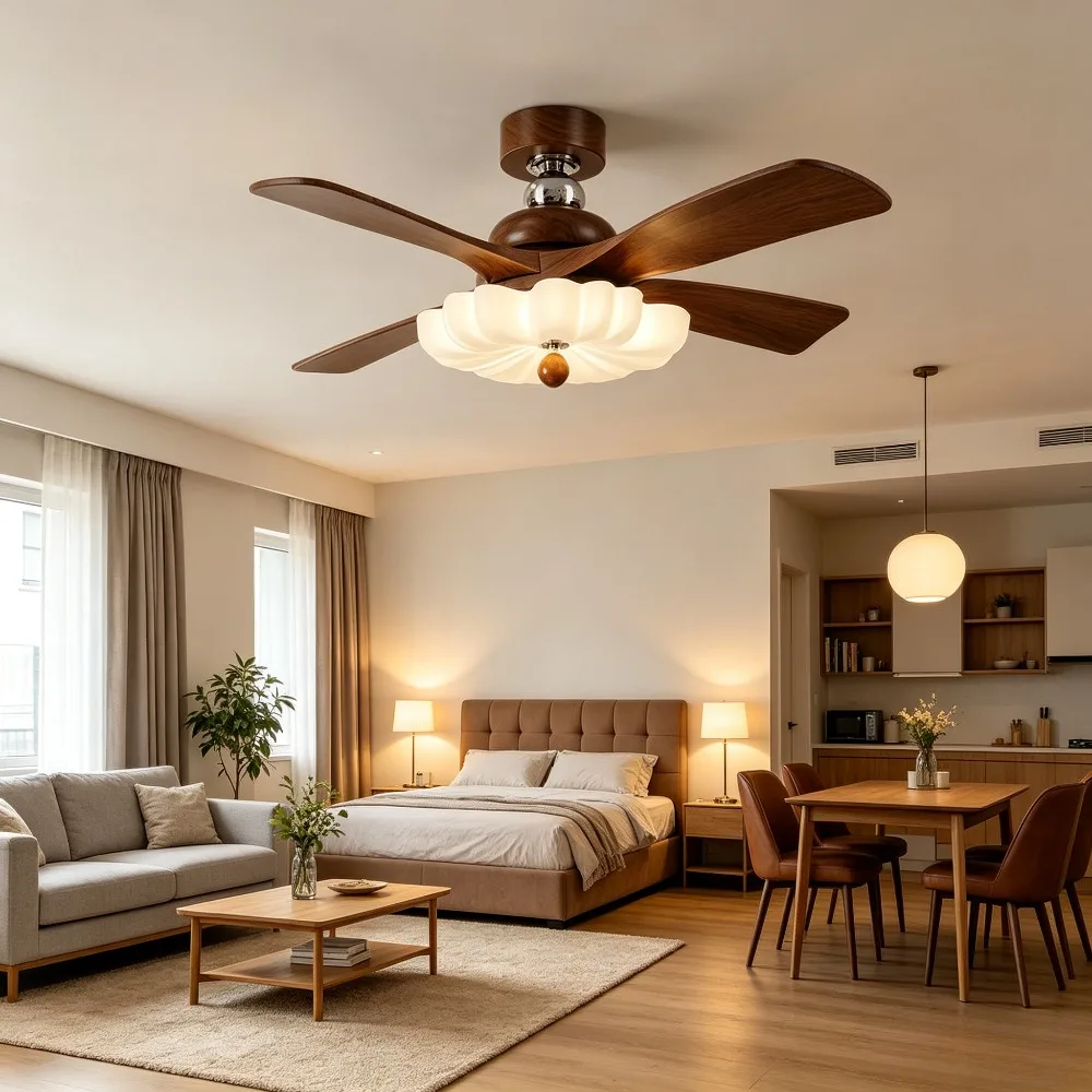 Ceiling Light Fan with Remote Control 42 47 Inch Vintage Wooden Wood Decora Straight Blade Fan Lamp for Home Bedroom Living Room