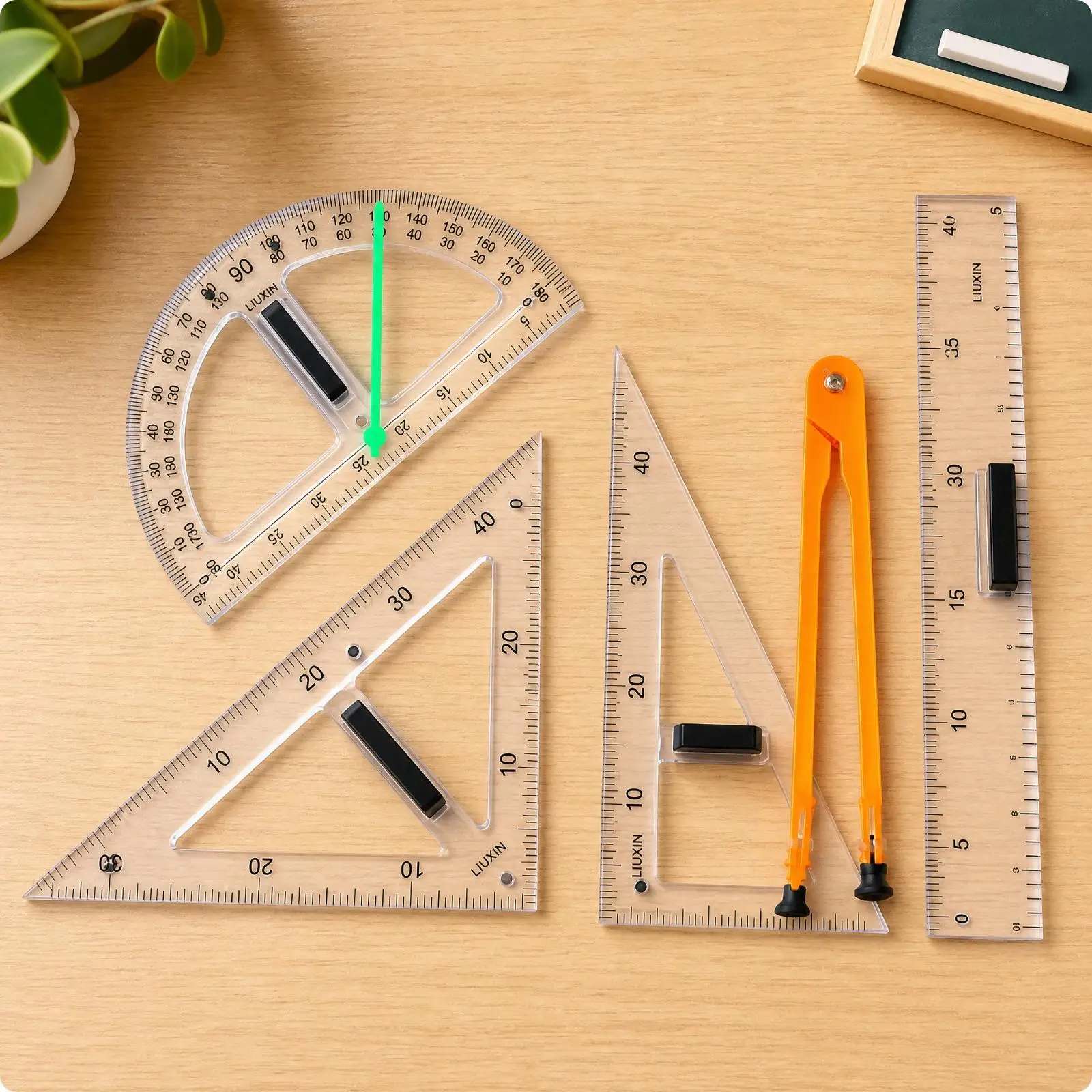 Math Classroom Supplies Transparent Triangle Ruler Set for Geometry Drawing and Measuring Angles for Kids Learning Tools