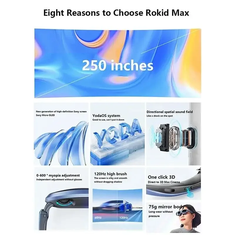 Rokid Max AR 3D Smart Glasses Micro OLED 215 Max screen 50 FoV Viewing VR Glass For Phones/Switch/PS5/Xbox/PC VR All-in-One