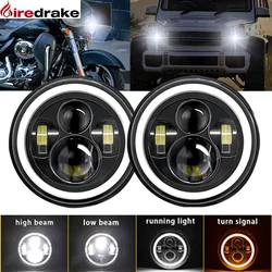 Faro a LED da 7 pollici Wrangler Angel Eyes faro 180W 21000LM per Jeep JK Harley Hummer faro rotondo universale 6000K 9-32V