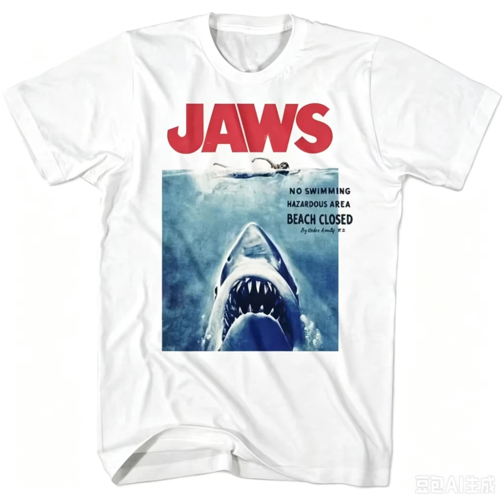2026 Jaws Cotton T Shirt Men Shark Movie Print Short Sleeve Tee Summer Casual Streetwear Oversized T-shirt