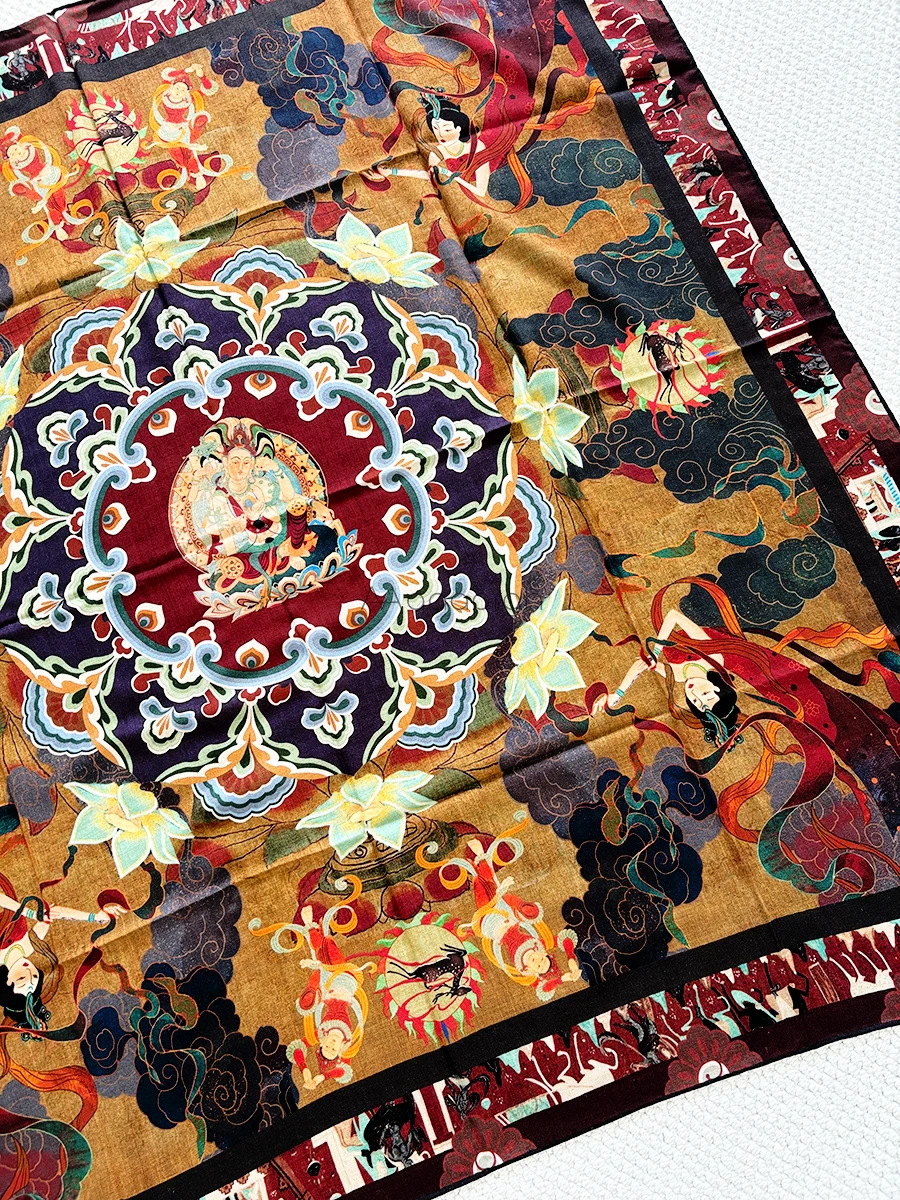 Chales de seda de lana de invierno, pañuelos con bordes enrollados a mano, pañuelos para la cabeza y el cuello, regalo para amantes de Navidad