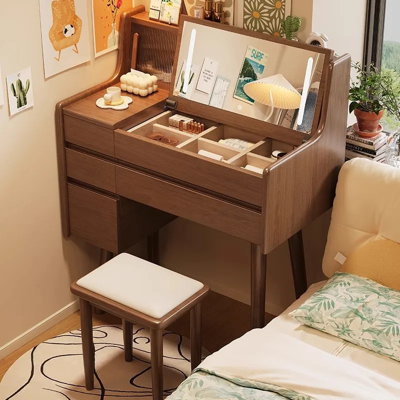 Nordic solid wood dresser storage cabinet small apartment bedroom clamshell dressing table desk desk dressing table in one