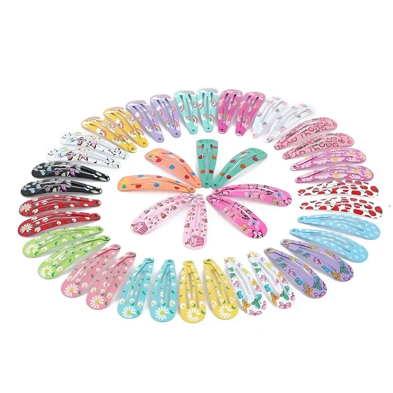 10-100Pcs Cute Colorful Waterdrop Alloy Hairpin Girls Snap Hair Clips For Kids Print Bb Hairgripe Headwear Baby Hair Accessories