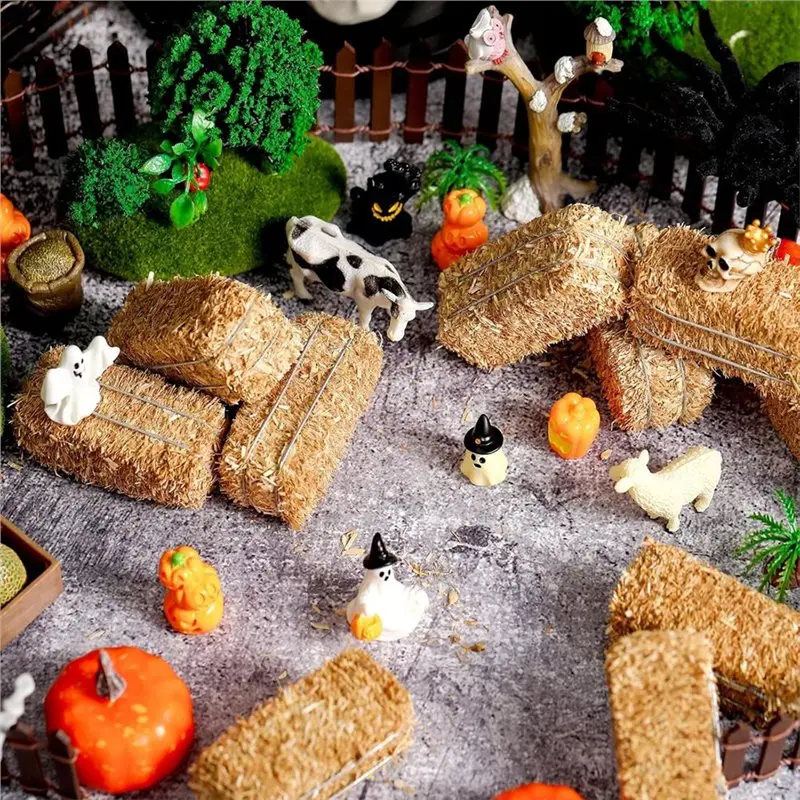 12 قطعة من باليات القش الصغيرة - بالات القش المزخرفة الصغيرة لبيت الدمى، وديكورات حصاد الخريف، والحفلات ذات الطابع الغربي