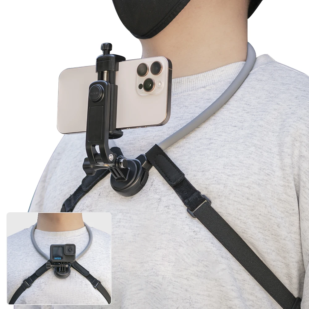 

Magnetic Neck Mount for Phone & Action Camera, Neck Cell Phone Holder Mount with Strap POV/Vlog Selfie Hand Free Phones Holder