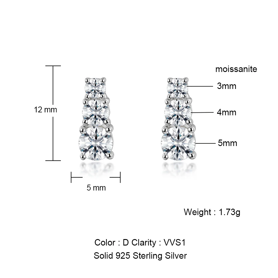 ALLNOEL D Color Moissanite Stud Earrings for Woman 925 Sterling Silver Earrings With GRA Engagement Gift Wholesale Jewelry
