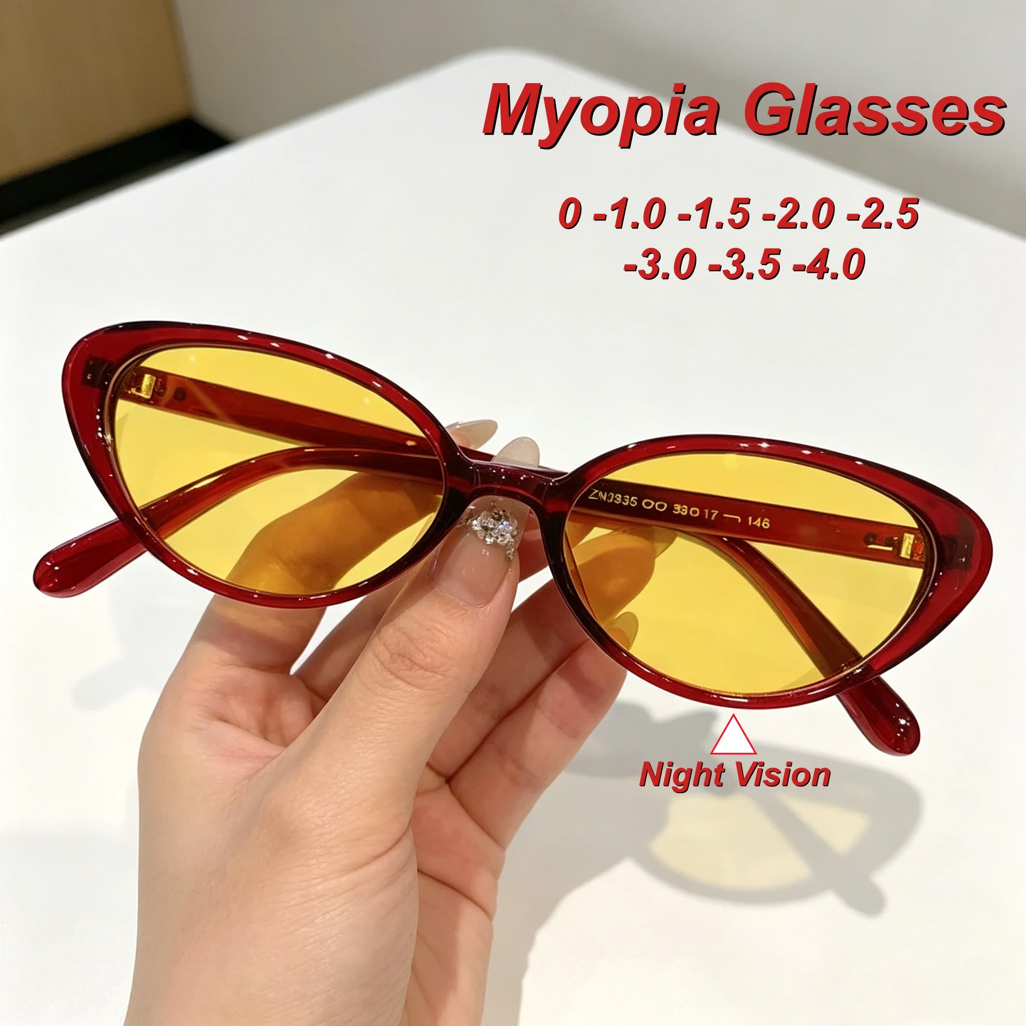 

Retro Personalized HD Cat Eye Night Vision Women's Myopia Glasses Outdoor Neutral High Quality Simple Night Specific Glasses