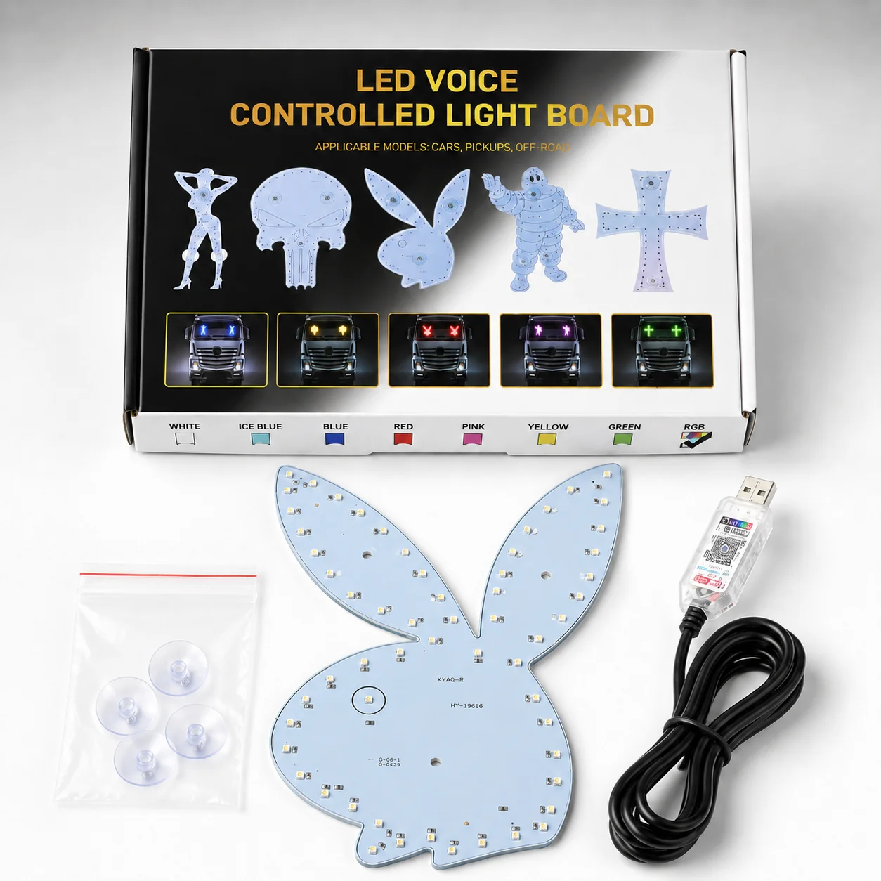 CF Hot Sale LED Trucker Decorative Light Funny Skull Bunny Cross Girl Windshield Ambient Lamp Car Truck Interior Decor - view 6