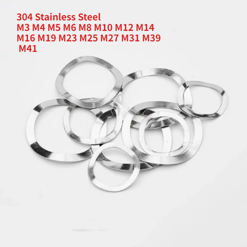 50-500Pcs 304 Stainless Steel Three Wave Washers Spring Washer M3 M4 M5 M6 M8 M10 M12 M14 M16 M19 M23 M25 M27 M31 M39 M41