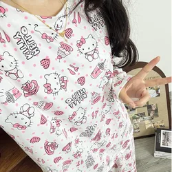 Sanrio Hello Kitty Korean Version Cute Pajamas Women New Long Sleeved Pants Casual Home Clothes Set Sweet Y2k Girl Style Pajamas