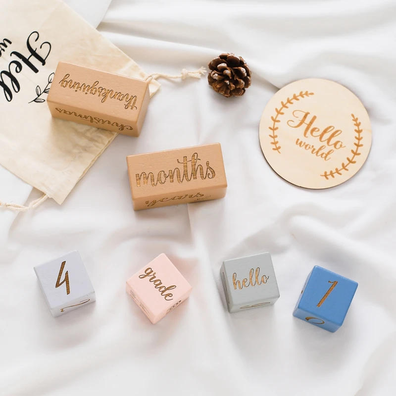 Wooden Baby Milestone Block Girl Boy Baby Birth Month Number Commemorative Milestone Souvenir Newborn Photogroph Accessories