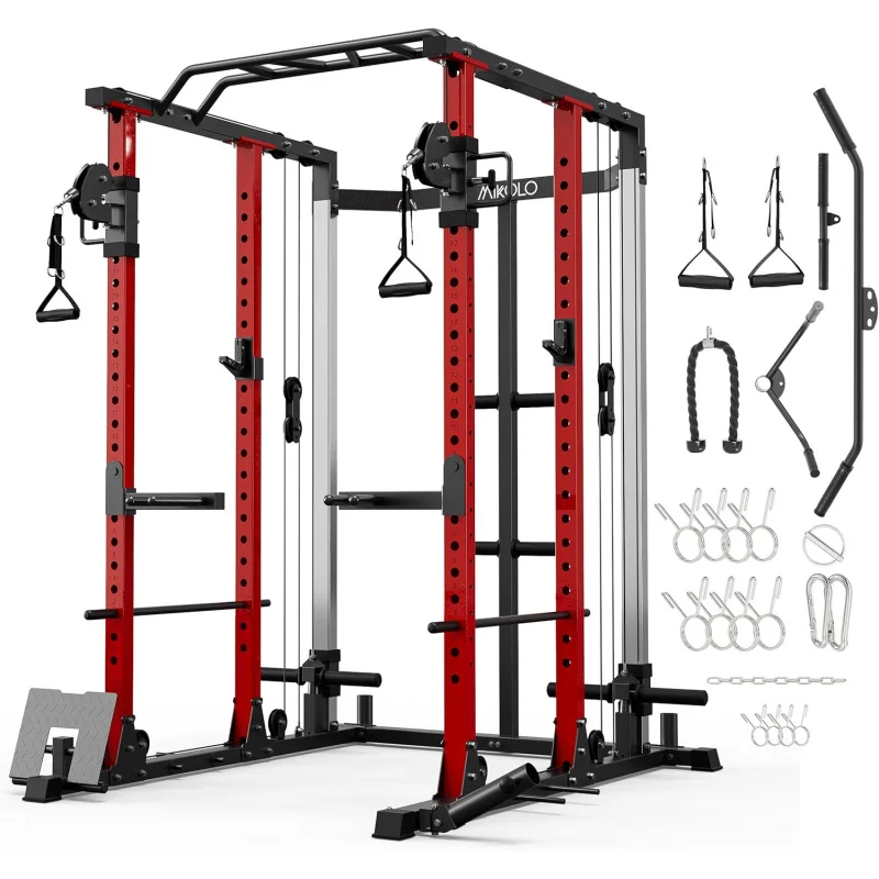 

(XMSJ)Power Cage, Power Rack with Cable Crossover and Dual Independent Pulley System, 2200 Pounds Capacity