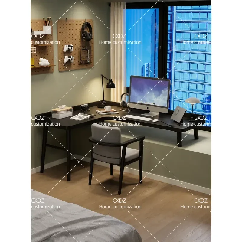 Nordic Solid Wood L Shaped Corner Desk Bay Window Computer Table Student Writing Desk for Bedroom Home Office Study Furniture