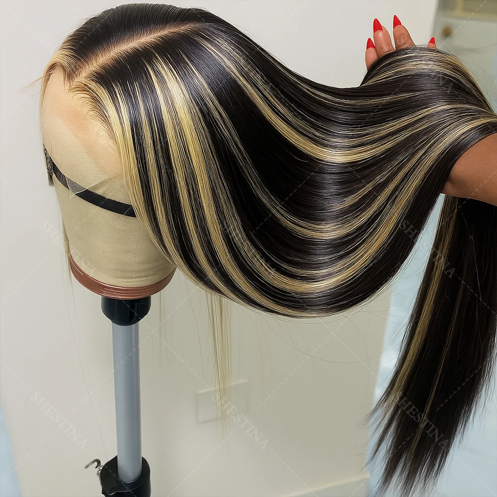 

1B/27 Balayage Highlight Straight Human Hair Wigs 13x4 HD Lace Front Human Hair Wigs Ombre 613 Blonde Colored Human Hair Wigs