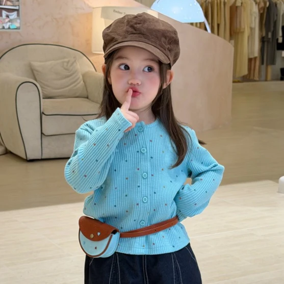 Girls' Blouse 2026 Autumn and Winter New Children's Clothing Korean Style Girl Baby Fresh Color Point Long Sleeve Cardigan