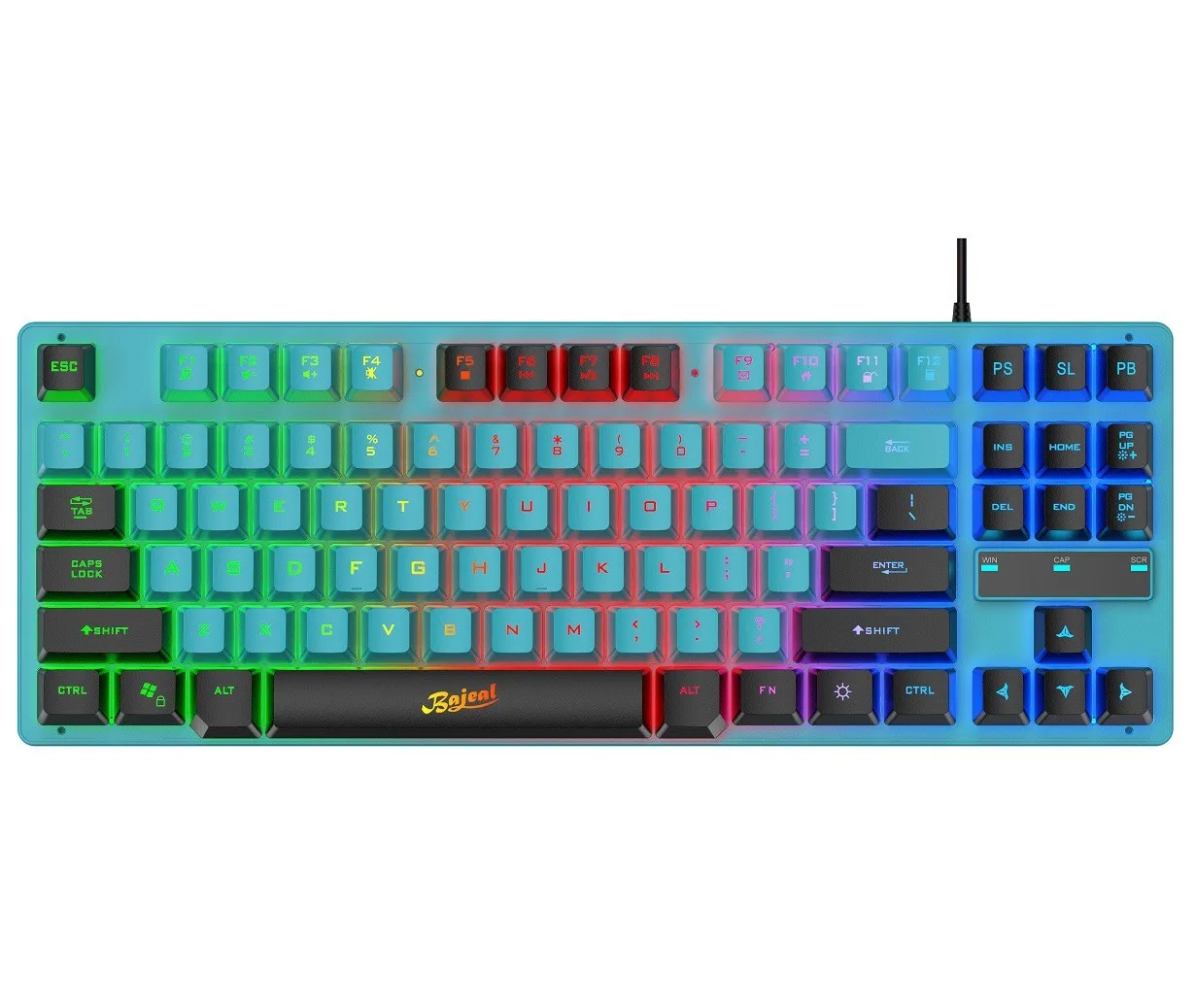 

BAJEAL KB-10 87-Key Mechanical Feeling Rainbow Backlit Gaming Keyboard Portable Compact Design for Laptop PC