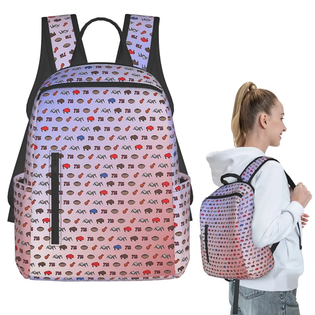 

Buffalo Superfan Pattern Backpack Student BookBag Kids School Bag Computer Shoulder Bags Boys Girls