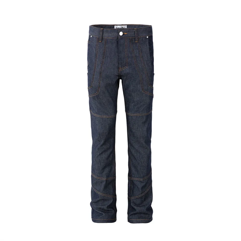 European American New Fashion Men's Solid Color Casual Trendy Simple Basic Spliced Slim Denim Trousers Male Jeans Pants Clothes