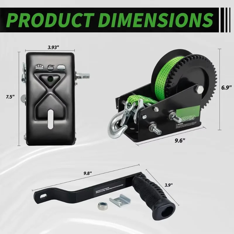 Heavy Duty Marine Trailer Winch with 32 'Sling, 2-Way Ratchet Gear Trailer