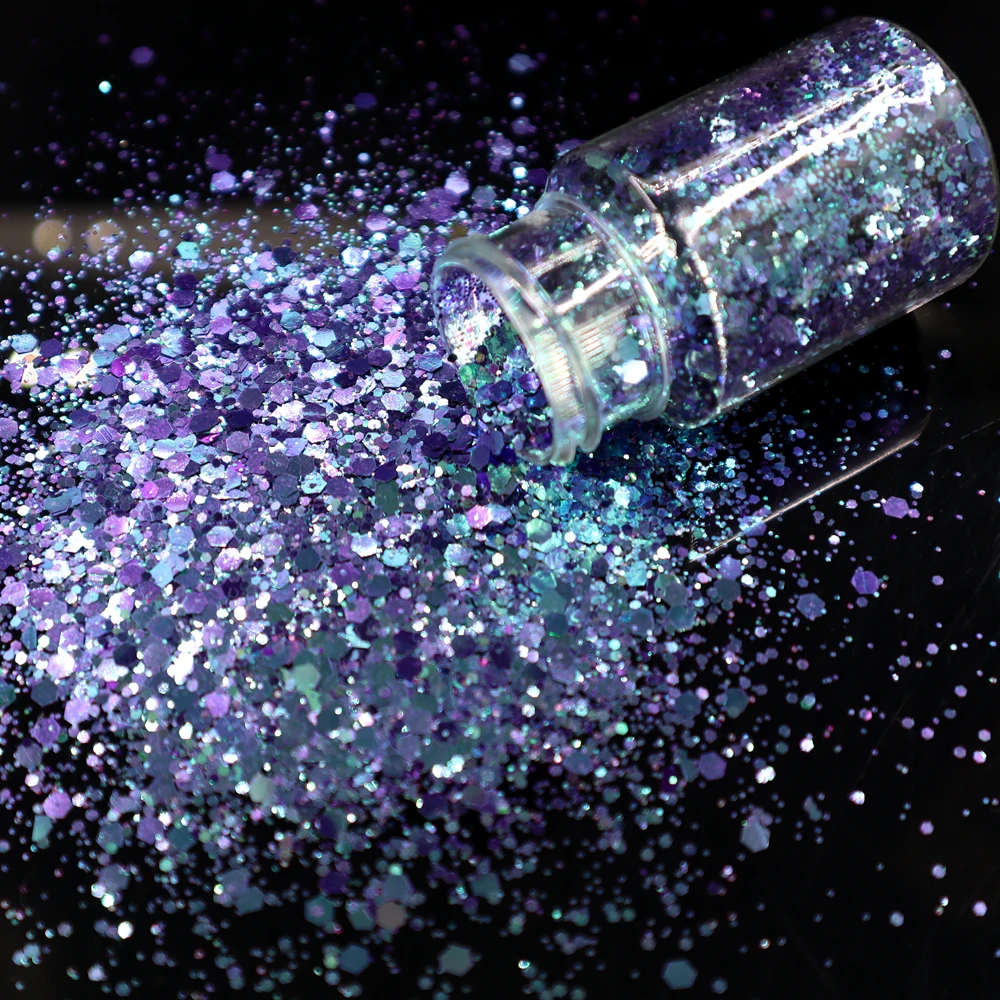 1BottleX30ml Chameleon Powder for Nail Art Chunky Holographic Mix-Size Chameleon Glitter Shiny Manicure Sequins Accessories