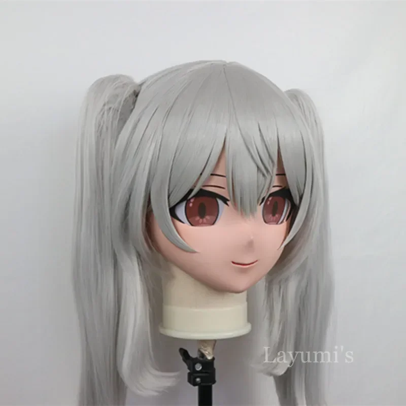 (B70) Customized Lifesize Mask Crossdressing with Backshell Silicone Anime Genshin Impact Kigurumi Mask Cosplay with Grey Wig