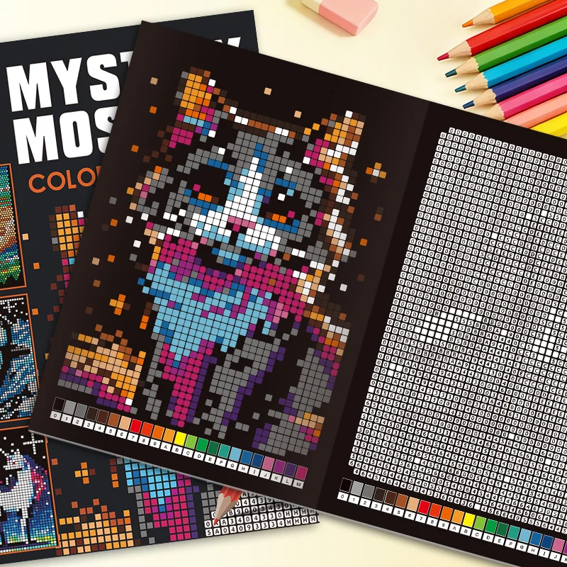 32 Pages Mystery Mosaic Color By Number Coloring Book for Adults Pixel Art Stress Relief