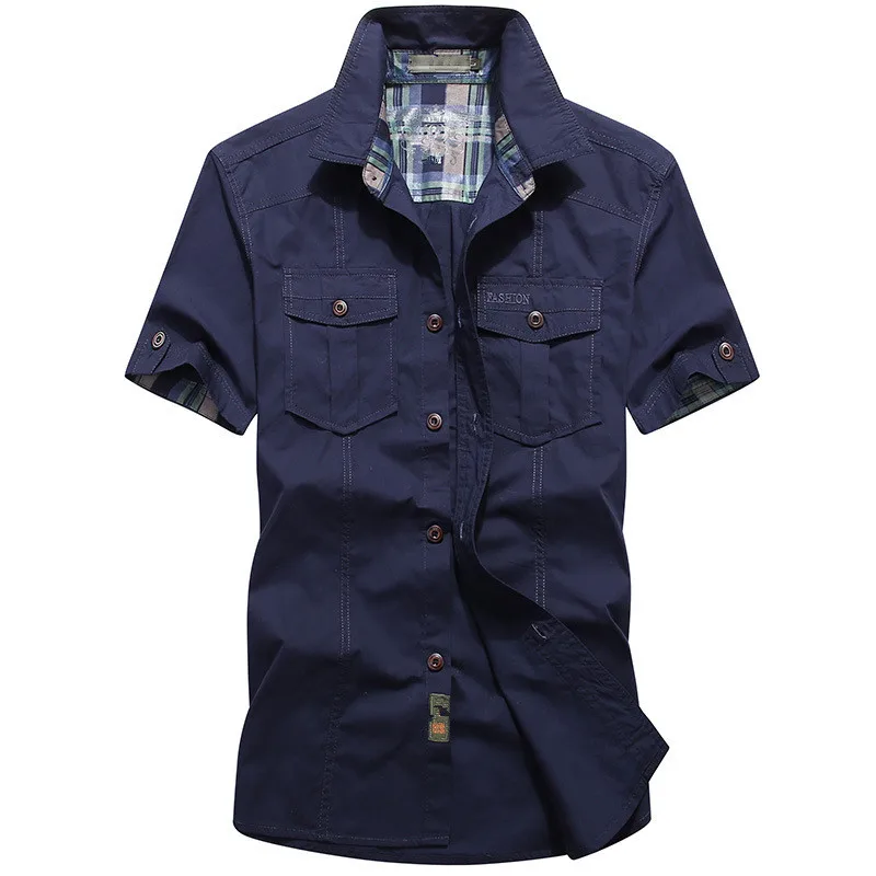 5XL Fashion Cotton Casual Shirts Summer Men Plus Size Loose Baggy Shirts Short Sleeve Turn-down Collar Cargo Style Male Clothing