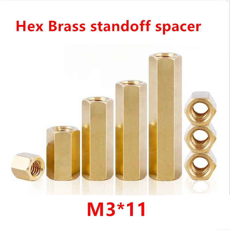 100pcs M3*11 Brass Hex Standoff Spacer Double-pass Column standoffs pillar M3 Female x M3 Female 11mm