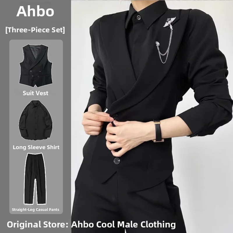 Neuter Style White Suit Jacket Men's Casual Fashion Business Leisure Single-breasted Flat Collar All-matching Color