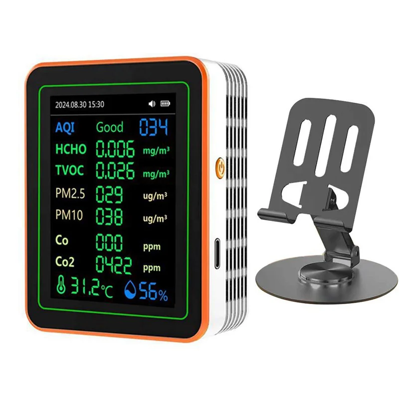 

AS59 12 в 1 CO/CO2 HCHO/TVOC AQI/PM2.5 PM10 Детектор качества воздуха с тестером температуры и влажности Белый