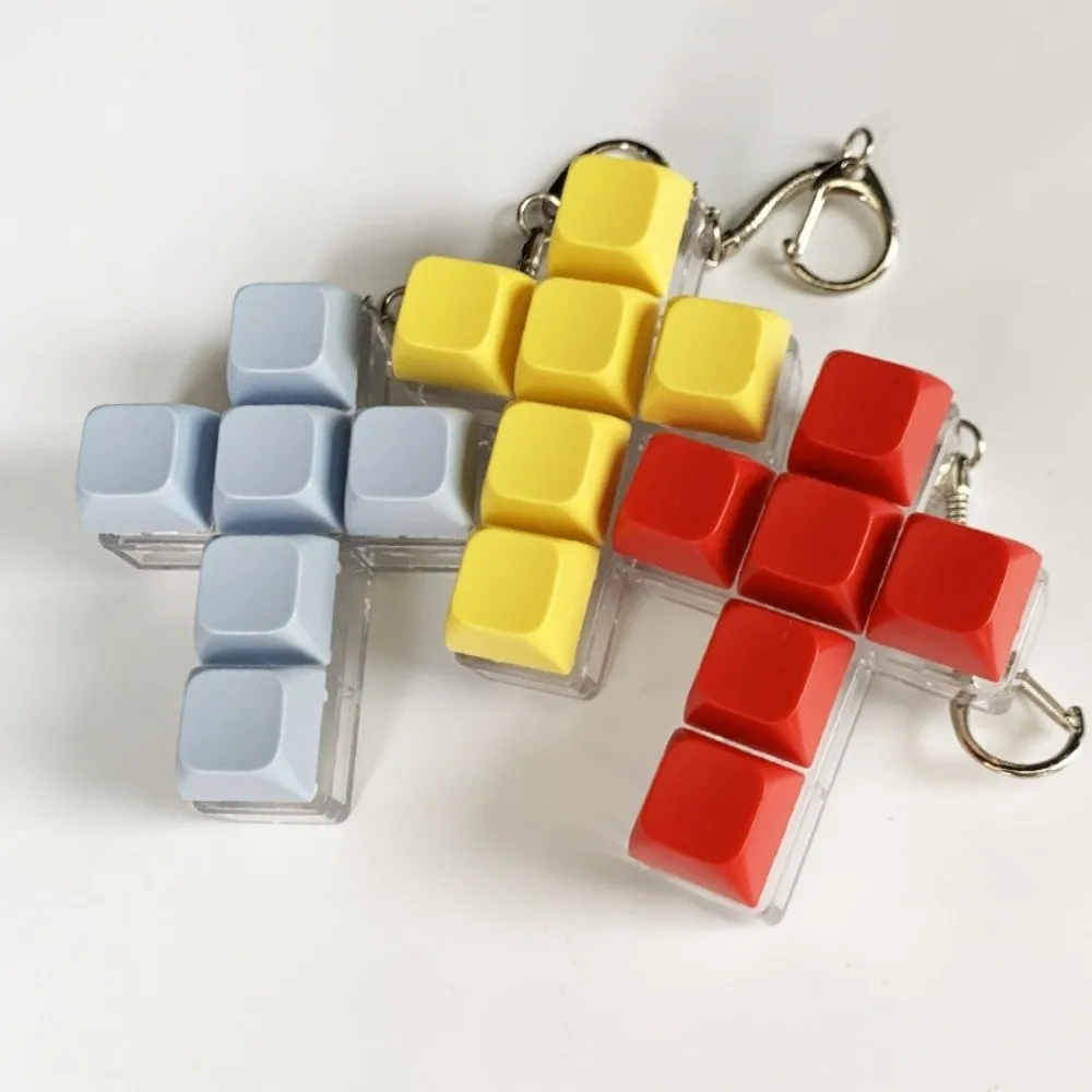 Relaxing DIY Keyboard Fidget Keychain Keys Button Cross Shape Finger Keyboard Cap Pass The Time Keycap Clicker Toy Adult