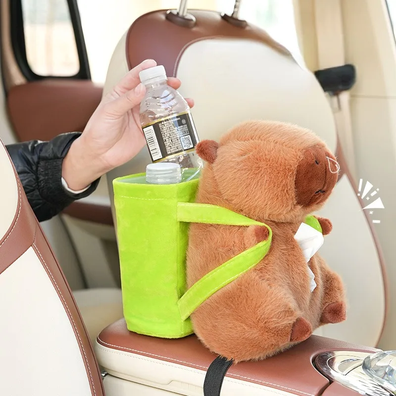 Car Tissue Boxes Capybara Plush Trash Bins Cute Interior Trash Car Storage Bucket Female Umbrella Key Phone Storage Box