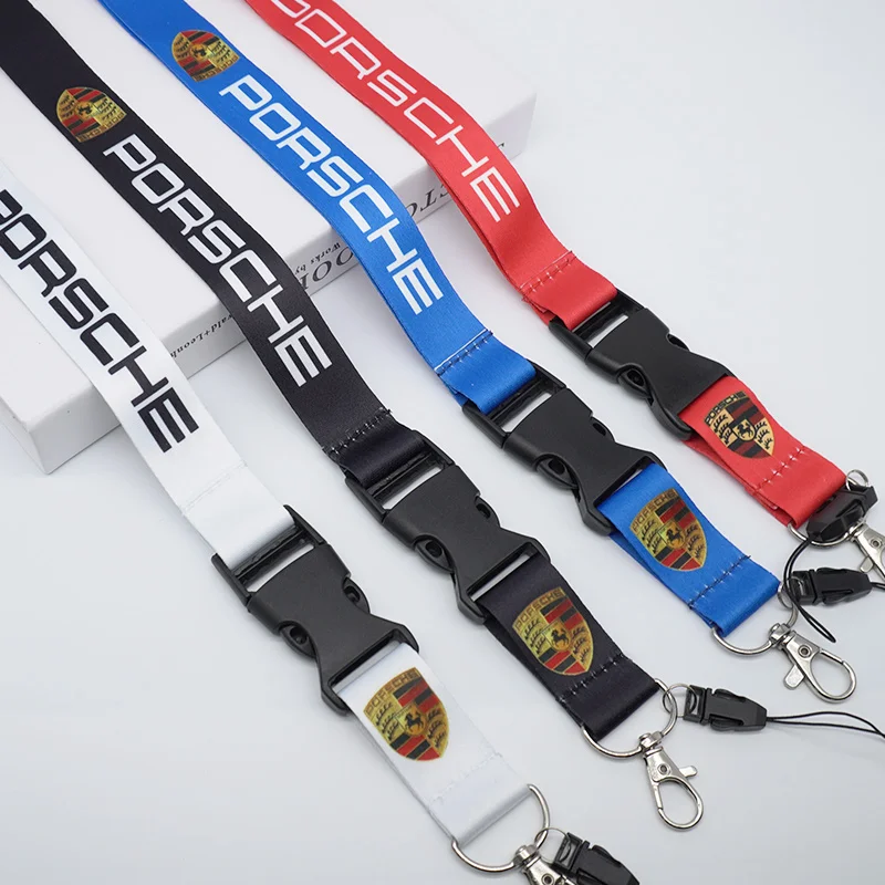 Lanyard Nylon Druck Emblem Stil Auto Schlüsselanhänger Motorrad Geschenke für Porsche Panamera Macan Boxster Cayman Cayenne 911 Taycan