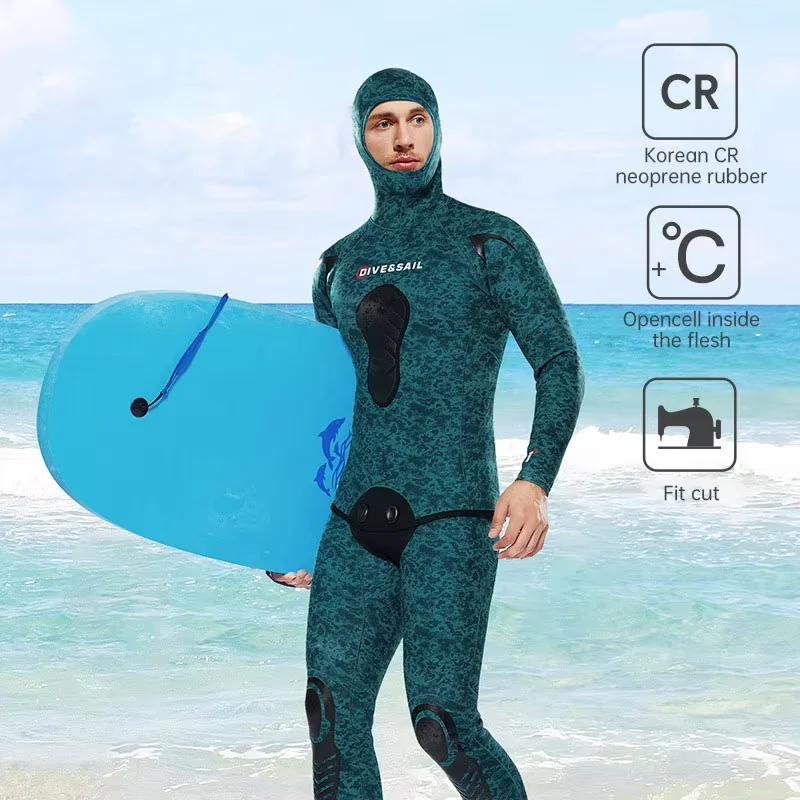 3mm Premium CR Wetsuit Open Cell Neoprene Wetsuit 2-Piece Scuba Diving Suit Hoodie For Surfing Snorkeling Spearfishing